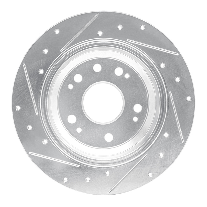 Acura RL Brake Rotor (1) - Rear Right - R1 Concepts - Drilled & Slotted - Silver - `02-`04